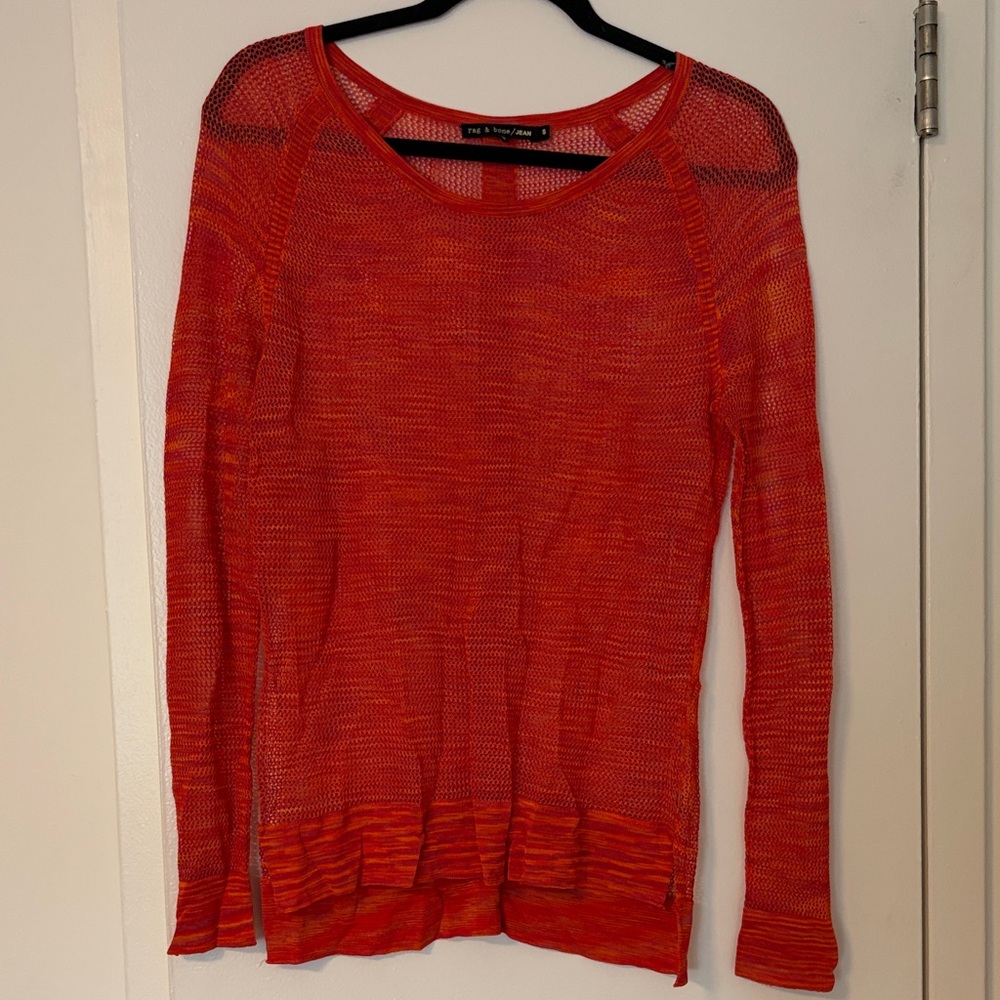 rag & bone Red Orange Lightweight Knit Long-Sleeve Tee